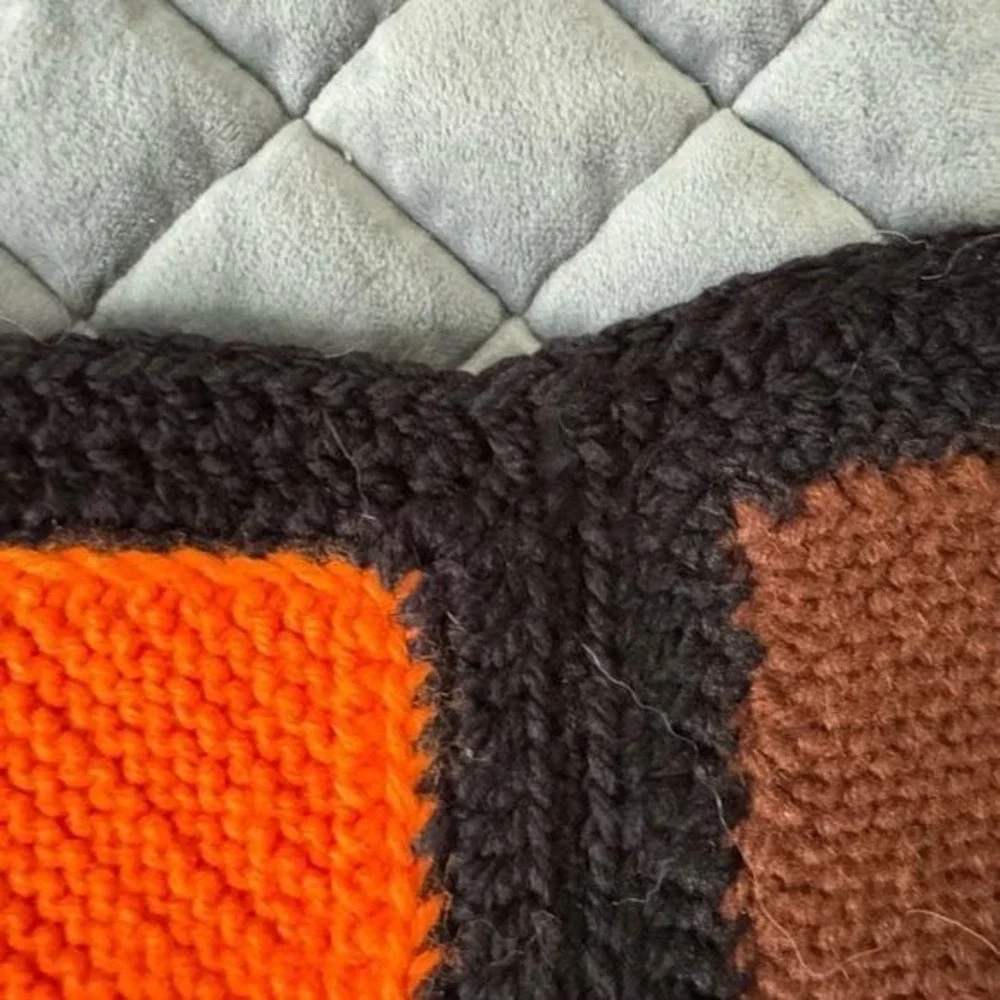 Handmade Throw Crochet Colorblock Funky Black 70s Colors Boho 40